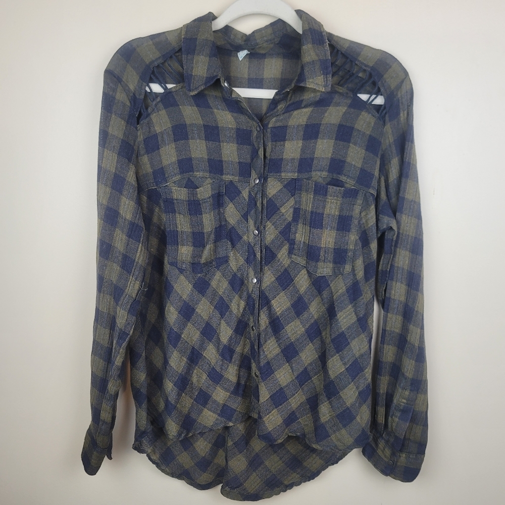 Free People Button Down Plaid Shirt size XS